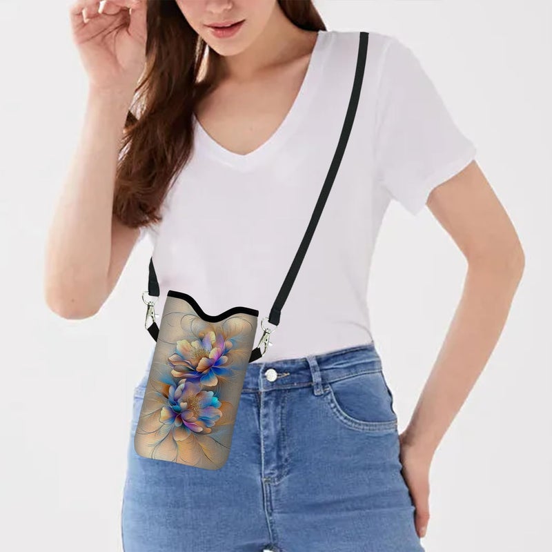 otilil Neoprene Cell Phone Sleeve Pouch Case Bag with Crossbody Strap Neck Lanyard for Women 7.1 X 3.9 in BF Flowers - Image 5